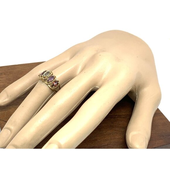10k Yellow Gold Multi Color Gemstone Cubic Zirconia Estate Women's Size 6.75 - Picture 13 of 14